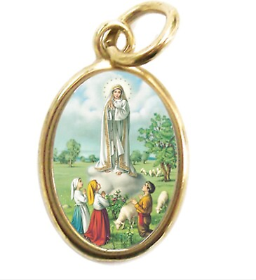 #ad Gold Our Lady of Fatima Photo Pendant Made in Italy I.25 inch Ht $6.99