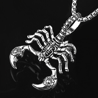 #ad Mens Gothic Scorpio Zodiac Scorpion Charm Pendant Necklace Stainless Steel Chain $9.95