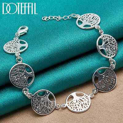 #ad DOTEFFIL 925 Sterling Silver Tree of Life Chain Bracelet Wedding Party Jewelry $8.13