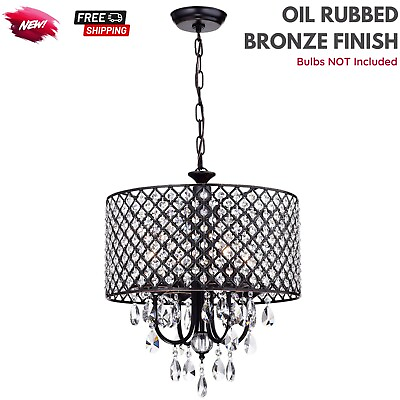 #ad Elegant Round Drum Crystal Chandelier Bling Lighting Fixture Living Room Bedroom $239.62