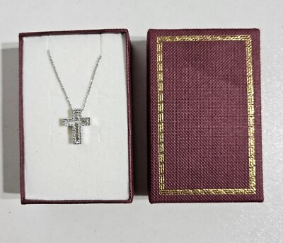 #ad Stunning 14K White Gold Diamond Cross Pendant 16quot; Necklace RITA ☆ New ☆ $519.99