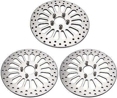 #ad 3pcs 11.8quot; Chrome Brake Rotors 2*Front 1*Rear Polished For Harley 2008 2013 $169.99