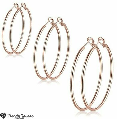 #ad Small Large Women#x27;s Stainless Steel Rose Gold Smooth Dangle Hoop Earrings 3 8CM GBP 3.99