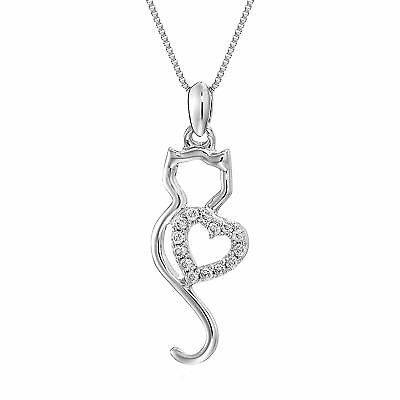 #ad 1 10 cttw Diamond Pendant Diamond Cat Pendant Necklace for Women in 14K White $219.99