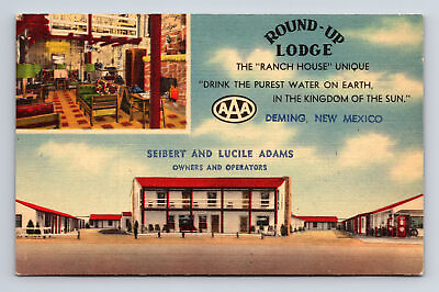 #ad Round Up Lodge Ranch House Motel Deming New Mexico NM Roadside America Postcard $4.66