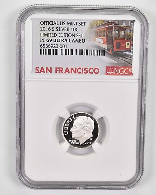 #ad 2016 S PF69 UCAM Silver Roosevelt Dime NGC San Francisco Label Limited Ed. $34.95