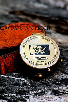 #ad Antique Finish Brass Pocket Pirates Compass Vintage Gift Compass With Case $26.40