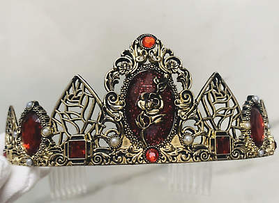 #ad NICE Disney Princess GOLD Tiara Crown RED GLITTER Headband BEAUTY amp; THE BEAST $23.99