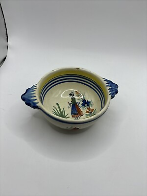 #ad Vintage Hand Painted Henriot Quimper Faience Pottery Lug Cereal Soup Bowl 2 $79.00