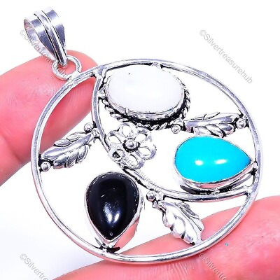 #ad Multi Gemstone Gemstone Pendant Handcrafted Silver Plated Holiday Jewelry 2.25quot; $13.95