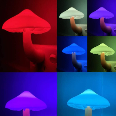 #ad LED Night Lights Mushroom Gradient Light Sensor Plug in Wall Lamps Home Decor US $5.95