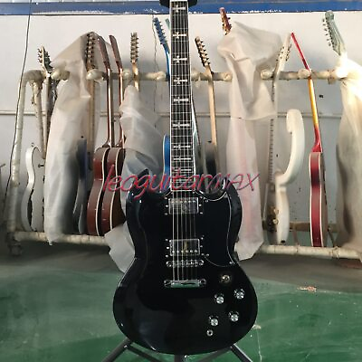 #ad Custom SG Black Electric Guitar HH Pickup Chrome Hardware Solid Body Cross Inlay $258.23