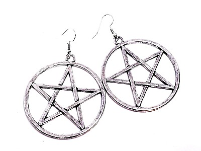 #ad Large Pentacle Earrings Pentagram Drop Dangle Metal Pagan Wiccan Witch Bohemian GBP 5.95