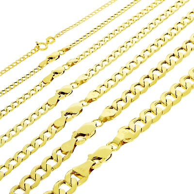 #ad 14K Yellow Gold 2mm 7.5mm Italian Cuban Link Curb Chain Necklace 16quot; 30quot; Hollow $132.99