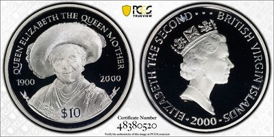 #ad 2000 British Virgin Islands Silver $10 Queen Mother Birth Centennial PCGS PR68 $149.99
