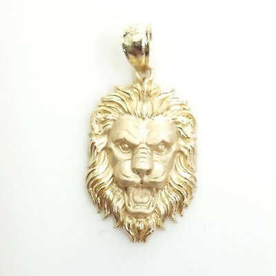 #ad 14k yellow solid Gold lion Leo head face Pendant charm fine gift jewelry 2.9g $199.00