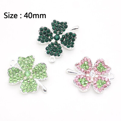 #ad Rhinestone Crystal Good Luck Four Leaf Clover Shape Charms Pendant For Necklace $9.80