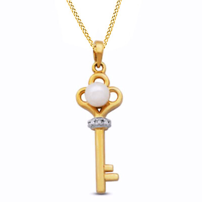 #ad Cultured Freshwater Pearl and Diamond Accent Key Pendant in Sterling Silver $160.37