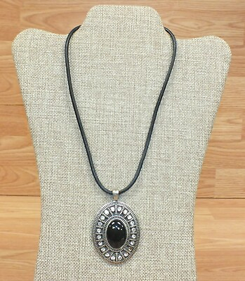 #ad Unbranded Black Stone Center Oval Pendant Rhinestone Black Fashion Necklace $14.08