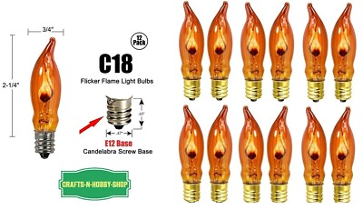 #ad Lot of 12 Flicker Flame Light Bulbs E12 Candelabra Base 3 watt Amber Orange $13.59