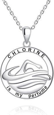 #ad Sterling Silver Swimmer Pendant Necklace Sport Jewelry Gift for Swimming Lovers $59.22