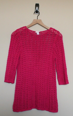 #ad Chicos Pink Crochet Pullover Open Knit Sweater Size 1 Small Womens Lightweight $5.00