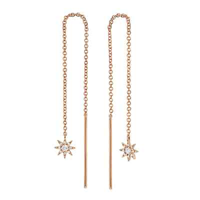 #ad Diamond Threader Earrings Rose Gold 14K 0.10CT Round Cut Natural Drop Dangling $451.98