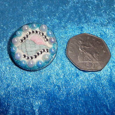 #ad Handmade Blue Conch Shell Seashell Sealife Ocean Faux pearl Brooch Pin Badge GBP 4.99