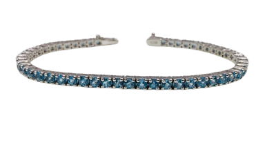 #ad 925 Sterling Silver Beautiful Round Blue Zirconia Tennis Bracelet Jewelry $133.37