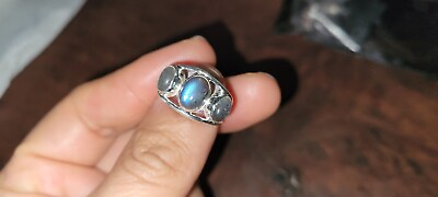 #ad Blue Labradorite Madagascar 925 Sterling Silver Ring s.7.75 Jewelry $18.00