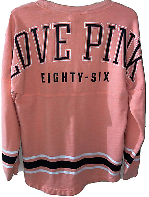 #ad Pink Victoria#x27;s Secret Love Pink Eighty Six Logo Graphic Fleece Pullover S P $14.88
