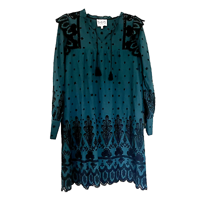 #ad SEA NEW YORK Dress Womens 8 emerald lace pattern smocked $139.95