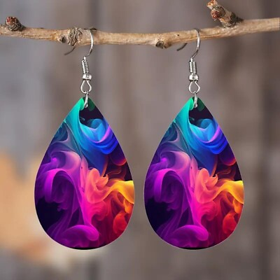 #ad Colorful Dreamy Ethereal Leather Earrings Dangle Jewelry Women Holiday Gift $9.98