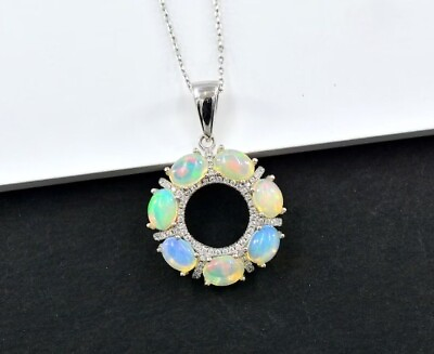 #ad 925 Sterling Silver Ethiopian Opal Gemstone Round Pendant Necklace Gift Jewelry $149.99
