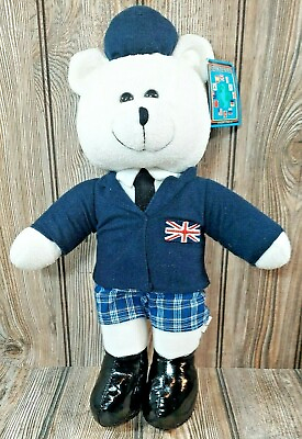 #ad 16quot; British Blue Outfit White Bear Black Boots Stuffed Animal. NWT Plush $3.97