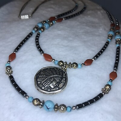 #ad Native American 30” Turquoise amp; Red Howlite Hematite amp; Beads Necklace $22.00