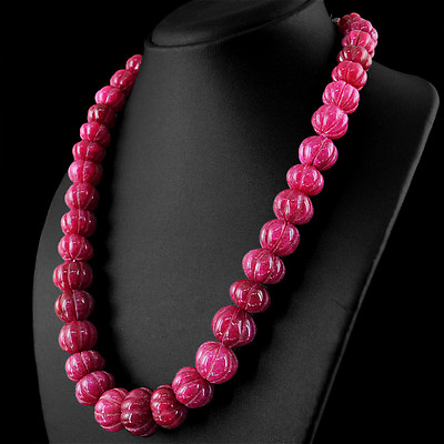 #ad 806.00 Cts Earth Mined ENHANCED Ruby Round Shape Carved Beads Hand Made Necklace $29.90