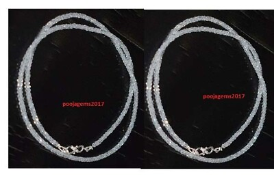 #ad 925 Fine Silver 12 40quot; Strand Necklace White Zircon Round 3 mm Beads Gemstone $47.00