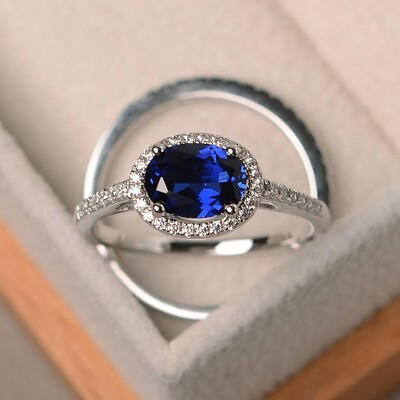 #ad 1.90 Ct Oval Cut Genuine Sapphire Diamond Wedding Band Set 14K White Gold Size 7 $766.08