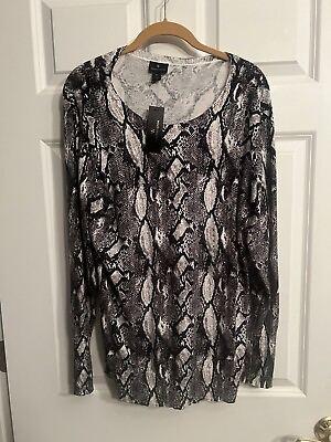 #ad Worthington Womens Leona Animal Print Sweater Snake Cotton Blend Black White XL $19.99