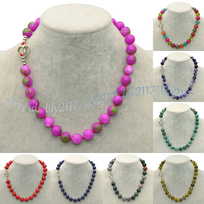 #ad 8 10 12 14mm Natural Multicolor Gemstone Smooth Round Beads Necklaces 18 inch $4.49