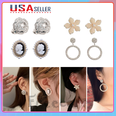 #ad 925 Sterling Silver CZ Stud Earrings Cubic Zirconia Women Pearl Jewelry Gift US $2.79