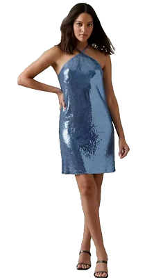 #ad Womans Plus Prabal Gurung Shiny Light Blue Dress Sequins Sleeveless Sz 1X Straps $24.47