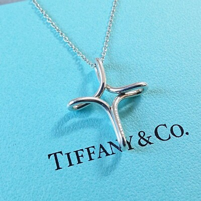 #ad Tiffany amp; Co. Elsa Peretti Open Cross Pendant Necklace Silver925 Used $88.00