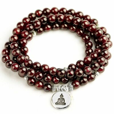 #ad Men Garnet Stone Bracelet Women Beads Mala Bangle Lotus OM Charm Bracelets 1Pcs $29.77