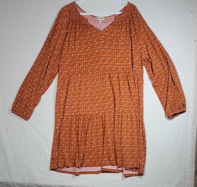 #ad Wonderly Women Long Sleeve Stretch Dress Size 1X Orange Boho Geometric $18.98