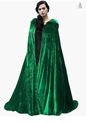 #ad Unisex Green Velvet Adult Cape Full Length Hooded Robe Halloween Cloak $10.99