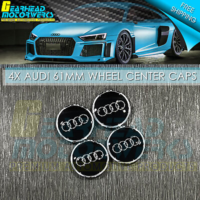 #ad 61mm Audi Black Chrome Wheel Rim Center Hub Caps Emblem 4PC Set 8W0601170JG3 OEM $22.99