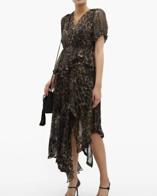 #ad NWT Preen Womens Esther V Neck Print Devoré Dress Animal Size L $124.99
