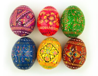 #ad Wooden Hand Painted Ukrainian Pysanky Easter Eggs Pysanki Easter SET OF 6 EGGS $29.99